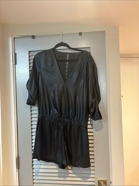 BCBGMaxAzria Black Shimmer V-Neck Romper